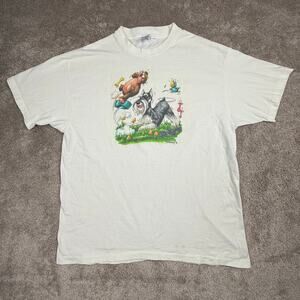 Hanes Schnauzer T-Shirt Size XL White Dog Graphic Novelty Puppy Vtg 90s Funny